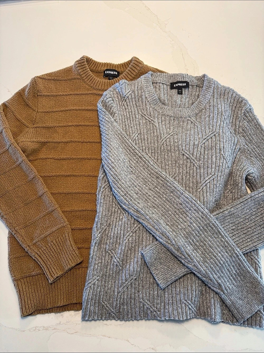 Express 2-Piece Crewneck Sweater Set Brown & Gray Medium